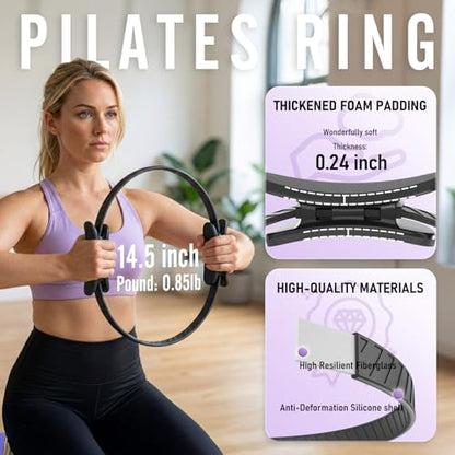 JKSHMYT Pilates Ring, 14.5 inch Magic Circle Pilates Equipment | 30 lb Resistance Home Pilates Ring, Durable Foam Padded Handles, Essentials Pilates Equipment for Beginners and Women - color: Dark, size: Pilates Ring