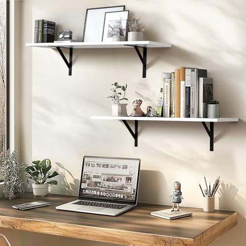 Tectocker-DOU 31.5" Long Floating Book Shelves for Wall, Heavy Duty, White - color: White, size: 31.5W×8D