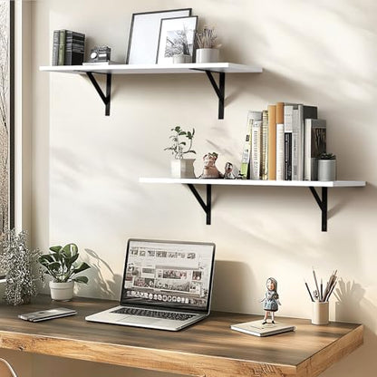 Tectocker-DOU 31.5" Long Floating Book Shelves for Wall, Heavy Duty, White - color: White, size: 31.5W×8D