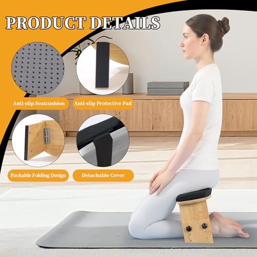 BALAPET Adjustable Height Meditation Bench, Portable Folding Meditation Chair with Velvet Cushion, Ergonomic Meditation Kneeling Stool for Yoga, Mindfulness&Zen Practice(Black)