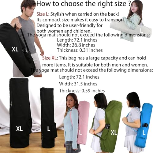 Cotton yoga mat bag with Pockets and Adjustable Strap - Full Zip Cargo Yoga Mat Carrier Bag - Bag for 1/4" 1/3" Thick Yoga Mat - color: Blue, size: L
