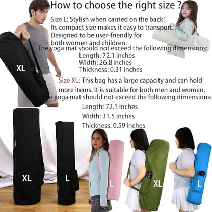 Cotton yoga mat bag with Pockets and Adjustable Strap - Full Zip Cargo Yoga Mat Carrier Bag - Bag for 1/4" 1/3" Thick Yoga Mat - color: Blue, size: L