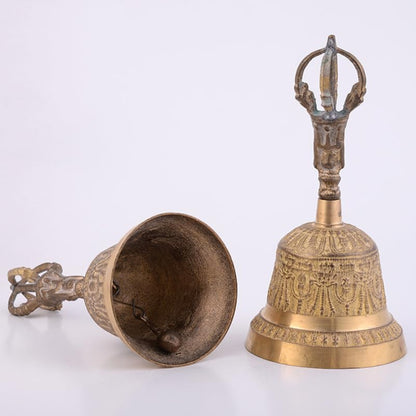 EXCEART Brass Bell 5.90 inch Retro Hand Bell Archaize Metal Call for Home Office School Pet Training Wake-up Signals Feng Shui Decor