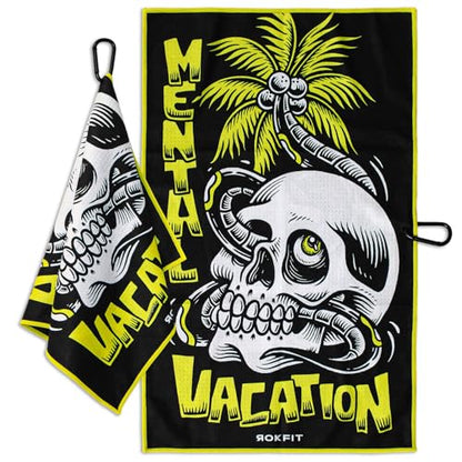 RokFit Gym & Golf Towel – Multi-Use, Quick-Dry, Durable Utility Towel with Bold Graphic and Carabiner Clip (Mental Vacation) - color: Mental Vacation
