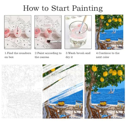 ZRIZQ Landscape Paint by Numbers Kit for Adults Beginner,Lemon Tree,16x20 | Full set with rich paints,wooden brushes,rolled canvas.Calming activity.Beginner friendly.Just open and paint. - color: 16"X20"Rolled Canvas(Frameless)-Landscape 19