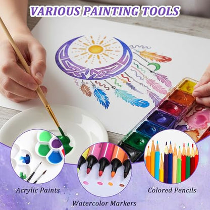 25 Pcs Wall Stencils for Painting, 6" Sun Moon Tarot Mandala Stencil, Mandala Tree of Life Art Stencils for Crafts Reusable Wood Wall Furniture Decor Gift Art