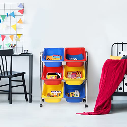 Seville Classics Rolling Utility Organizer Storage Cart, for Home Office, School, Classroom, Scrapbook, Hobby, Craft, 6-Bin, Multicolor - color: Multi Color, size: 6 Bin