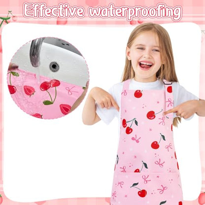 2 Pack Kids Apron, Cute Cooking Aprons, Waterproof Art Apron with Pockets, Toddler Painting Artist Apron Adjustable - color: Cherry, size: 45*62cm