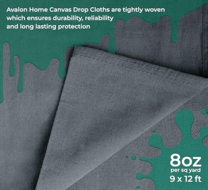 Canvas Drop Cloth for Painting 9x12 feet Pack of 1-8oz Painters Drop Cloths for Painting - All Purpose Canvas Tarps for Floor & Furniture Protection - Recycled Cotton Fabric - size: 9x12 Ft - 1 pc