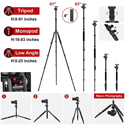 JOILCAN Tripod for Camera, 81" Camera Tripod Stand, 83 inches DSLR Tripods & Monopods, Heavy Duty Travel Tripod for Binoculars Laser Level Spotting Scope Telescope, Max Load 35lb - color: Black