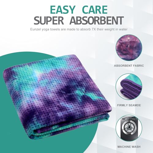 Eunzel Hot Yoga Towel - Microfiber Non Slip Yoga Mat Towel with Grip Dot Sweat Absorbent Towel for Hot Yoga, Pilates and Fitness 72" x 24", Green & Purple/Purple - color: Green & Purple/ Purple