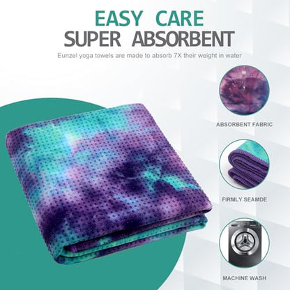 Eunzel Hot Yoga Towel - Microfiber Non Slip Yoga Mat Towel with Grip Dot Sweat Absorbent Towel for Hot Yoga, Pilates and Fitness 72" x 24", Green & Purple/Purple - color: Green & Purple/ Purple