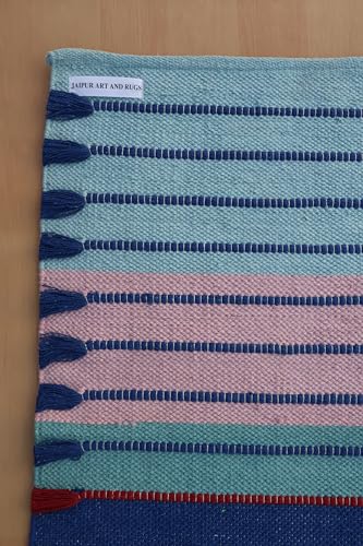 Jaipur Art & Rugs Cotton Yoga Rug - Eco-Friendly Hand-Woven Thick Mat (24”x72”x5mm) for Everyday Fitness at Home - Comfortable & Extra-Long - color: Multicolor 4