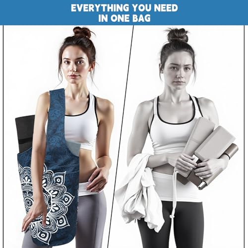 Yoga Mat Bag Carrier for Women with Side Large Pocket Durable Linen Workout Gym Travel Storage Pilates Mats - color: Mandala