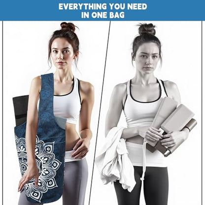 Yoga Mat Bag Carrier for Women with Side Large Pocket Durable Linen Workout Gym Travel Storage Pilates Mats - color: Mandala
