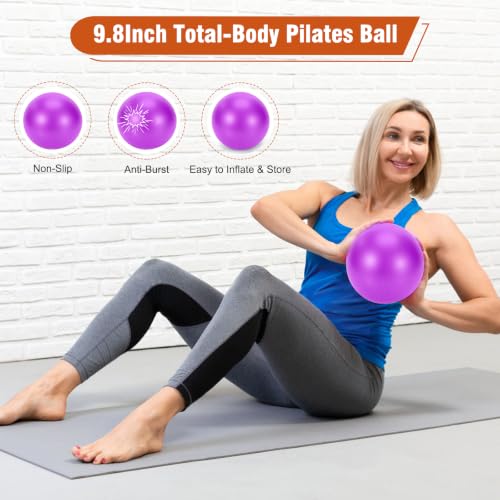 Pilates Kit Equipment, Pilates Ring and Ball for Women Home Workout | Pilates Set with 14'' Magic Circle, Wrist Weights, Resistance Bands, Yoga Strap, Socks, Bag, Essentials Accessories Kit - color: Purple