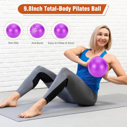 Pilates Kit Equipment, Pilates Ring and Ball for Women Home Workout | Pilates Set with 14'' Magic Circle, Wrist Weights, Resistance Bands, Yoga Strap, Socks, Bag, Essentials Accessories Kit - color: Purple