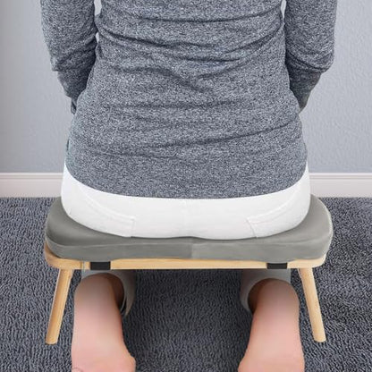 Meditation Prayer Bench, Portable Foldable & 5° Ergonomic Tilt Kneeling Meditation Yoga Stool with Cushion & Carry Bag for Home/Studio/Gym, Bamboo & Velvet Kneeling Stools (Grey) - color: Grey