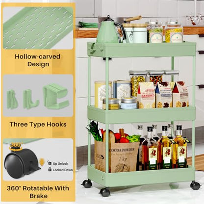SPACEKEEPER 3 Tier Rolling Cart, Bathroom Cart Organizer with Wheels, Green - color: Green, size: 3 Tier