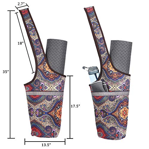 Ewedoos Canvas Yoga Mat Bag Fits Most Mats Yoga Bag with Large Storage Pockets to Hold More Accessories Ideal for Pilates Workout Gifts & Travel - color: Ancient Totem
