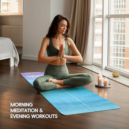 TPE Yoga Mat, 27x72 Inch, 5mm Thick, Non-Slip Surface for Tall People, Pilates, Meditation, Home Workout, Sweat-Resistant - color: Geometric Blue