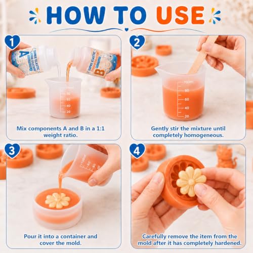 Silicone Molds Making Kit 10A Elastic Liquid Fast Cure | Silicone Rubber Liquid 1:1 Mixture, Flexible Easy to Demold for Casting Molds of Resin Soap Candle Wax, 17.6oz, Orange