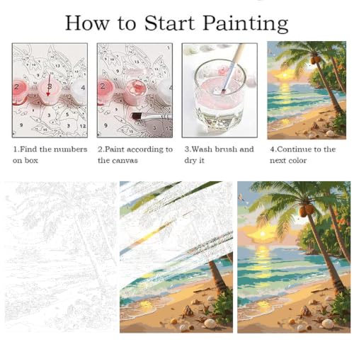 ZRIZQ Beach Paint by Numbers Kit for Adults Beginner,Landscape,16x20 | Full set with rich paints,wooden brushes,rolled canvas.Calming activity.Beginner friendly.Just open and paint. - color: 16"X20"Rolled Canvas-Landscape 11