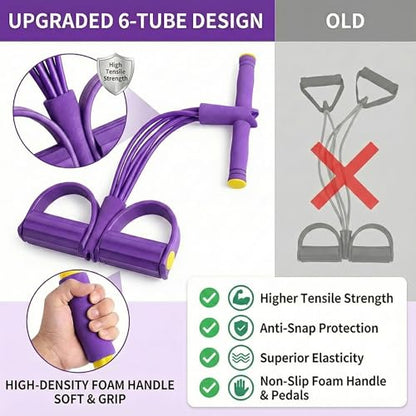 Pedal Resistance Band with Handle, 6-Tube Foot Pedal & Ankle Puller Exercise Band for Full Body Workout, Multifunction Home Gym Equipment for Arms, Legs, Abdomen, Waist Training
