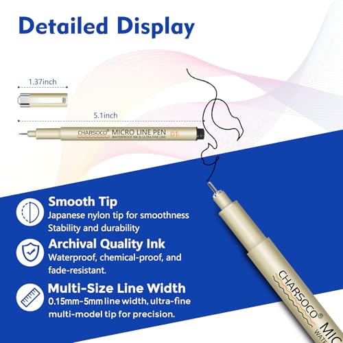 Black Micro Pens, 20 Sizes in 0.15mm - 5mm, Waterproof Archival Ink, Fine Point Pen for Artist Illustration, Sketching, Anime, Manga and Technical Drawing - color: 20 Pack (Black & 20 Size)
