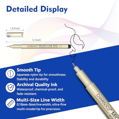 Black Micro Pens, 12 Sizes in 0.23mm - 5mm, Waterproof Archival Ink, Fine Point Pen for Artist Illustration, Sketching, Anime, Manga and Technical Drawing - color: 12 Pack (Black & 12 Size)