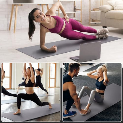 Fitvids All Purpose Thick High Density No Tear Exercise Yoga Mat with Strap & Lightweight Features for Indoor & Outdoor Use - color: Gray