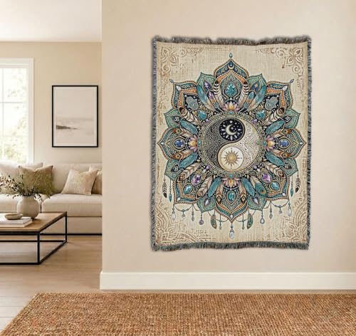 Pure Country Weavers Boho Celestial Mandala Blanket - Gift Tapestry Throw Woven from Cotton - Made in The USA (72x54) - color: Boho Celestial Mandala, size: 72x54