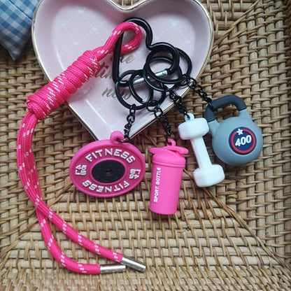 Fitness Keychain Barbell Dumbbell Keychain Bag Purse Charms Gym Lovers Fitness Enthusiast Gift Bag backpack Charms - color: Pink