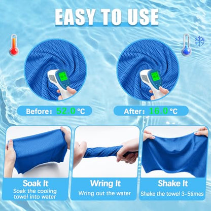 SOYOK 4 Packs Cooling Towels, 40" x 12" Cooling Towels for Neck and Face | High-density microfiber,Soft Breathable,Portable,Reusable, Waterproof Bag,Carabiner,for Running, Yoga, Travel, Climb - color: Light Blue/Light Grey/Black/Royal Blue