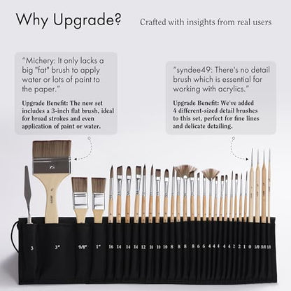 ARTIFY 30 Pieces Professional Paint Brush Set – Expert Series Synthetic Nylon Brushes for Acrylic, Oil, Watercolor, Gouache – No Shedding, Canvas Roll Case & Palette Knife, Artist Gifts Art Supplies - color: Wooden