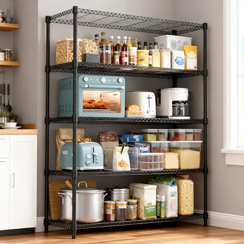 M MZG 1750LBS 47.2" W 5 Tiers Shelf Steel Storage Shelves Shelving Unit Steel Organizer Wire Rack for Home,Kitchen,Office,Garage Black 17.7" D x 47.2" W x 72.4" H - color: Black, size: 5 tier, 17.7" D x 47.2" W x 72.4" H