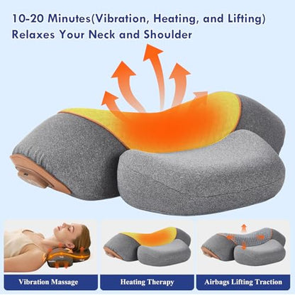 3 in 1 Heated Neck Massage Pillows with Heat for Pain Relief Deep Tissue, Cervical Neck Hump Corrector, Plug-in Pillow Supports