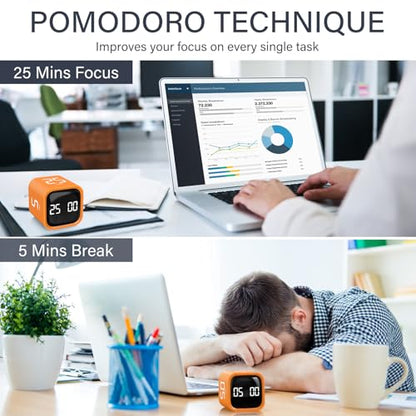 Rotating Productivity Timer 5/25/10/50, Desk Flip Timer for ADHD,Orange - color: Orange
