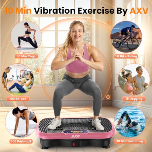 AXV Vibration Plate Fitness Platform Exercise Machine Body Vibrating Board | Curved Design Powerful 200W Bluetooth Oscillating Shake Plate for Lymphatic Drainage Recovery Whole Body Toning With Handles - color: SLIM.PINK
