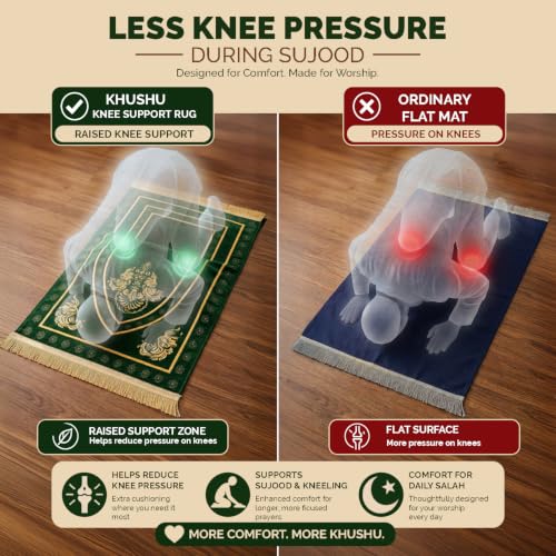 UrmiX Memory Foam Prayer Mat, Knee Support & Quran Reading Rest (Green) - color: Emerald Green
