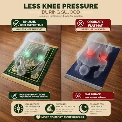 UrmiX Memory Foam Prayer Mat, Knee Support & Quran Reading Rest (Green) - color: Emerald Green