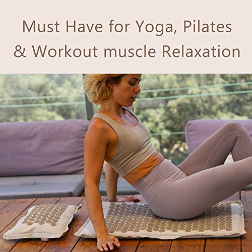 Acupressure Mat and Pillow Set, Firmer Pressure, 29-Inch - color: Natural Linen Beige