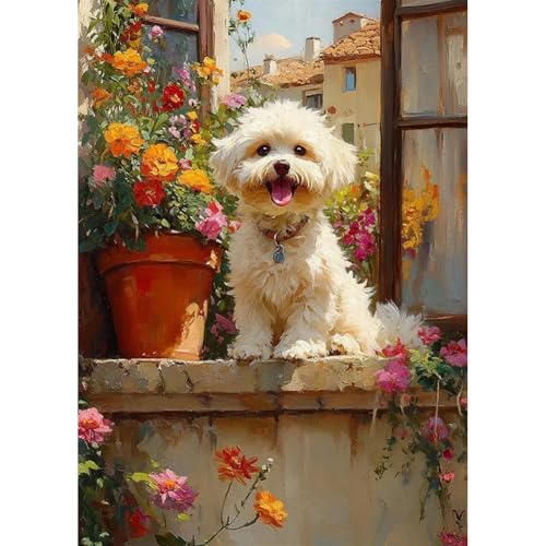 WSLWXSHM Diamond Painting Kits for Adults Dog, Animal Round Full Drill Diamond Art Kits, 5D DIY Paint with Diamonds Crafts for Home Wall Decoration Gifts 12×16Inch - color: Dog D