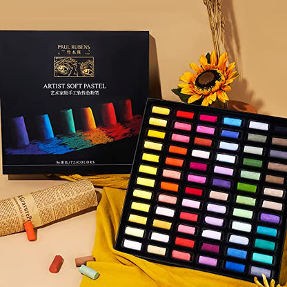 Paul Rubens Professional Soft Pastels, Handmade 72 Vibrant Colors Chalk Pastels Smooth and High Adhesion for Painting, Drawing, Blending, Crafting, Ideal Art Supplies for Artists, Beginners | Vibrant, Smooth & High Adhesion Soft Pastels for Artists. Great