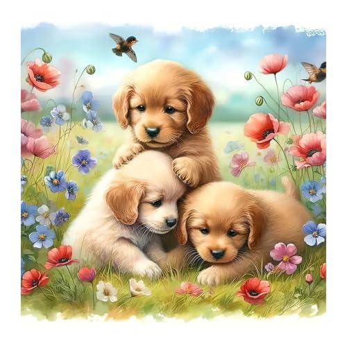 SJUTOUCI Dog Diamond Art Kit for Adults, Puppy Diamond Painting | Animal Gem Art, Bead Art, Diamond Dots Craft, Round Full Drill, Home Decor, DIY Gift, 12x12 inch - color: Dogs