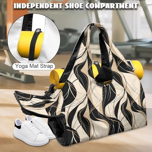 Yoga Gym Bag with Removable Adjustable Shoulder Strap, Shoe Compartment & Top Yoga Mat Holder 17.72x8.66x9.84in - color: Abstract Stripe Line Print