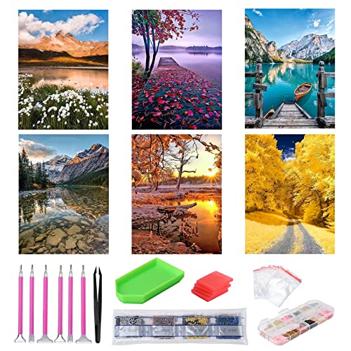 abcGoodefg 6 Pack 5D Diamond Art Painting Kits for Adults DIY Full Drill Diamond Art Kits Diamond Embroidery Paintings for Beginners, Home Wall Decor, 12x16 inch (Scenery 2) - color: Scenery 2
