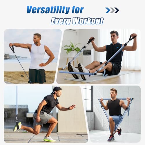 Upgraded Pilates Bar Kit with Resistance Bands Natural Latex for Women & Men, Heavy-Duty Stainless Steel Multifunctional Yoga Pilates Stick for Home Gym Exercise Fitness Equipment Full-Body Workouts - color: Muted Blue