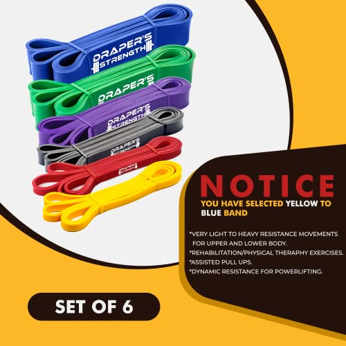 Draper's Strength Heavy Duty Resistance Stretch Loop Bands for Powerlifting Workout Exercise and Assisted Pull Ups - color: #13 6 Band Set Yellow-Blue