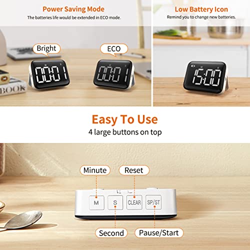 Digital Kitchen Timer, Magnetic Large Display for Cooking & Classroom - color: Cool White